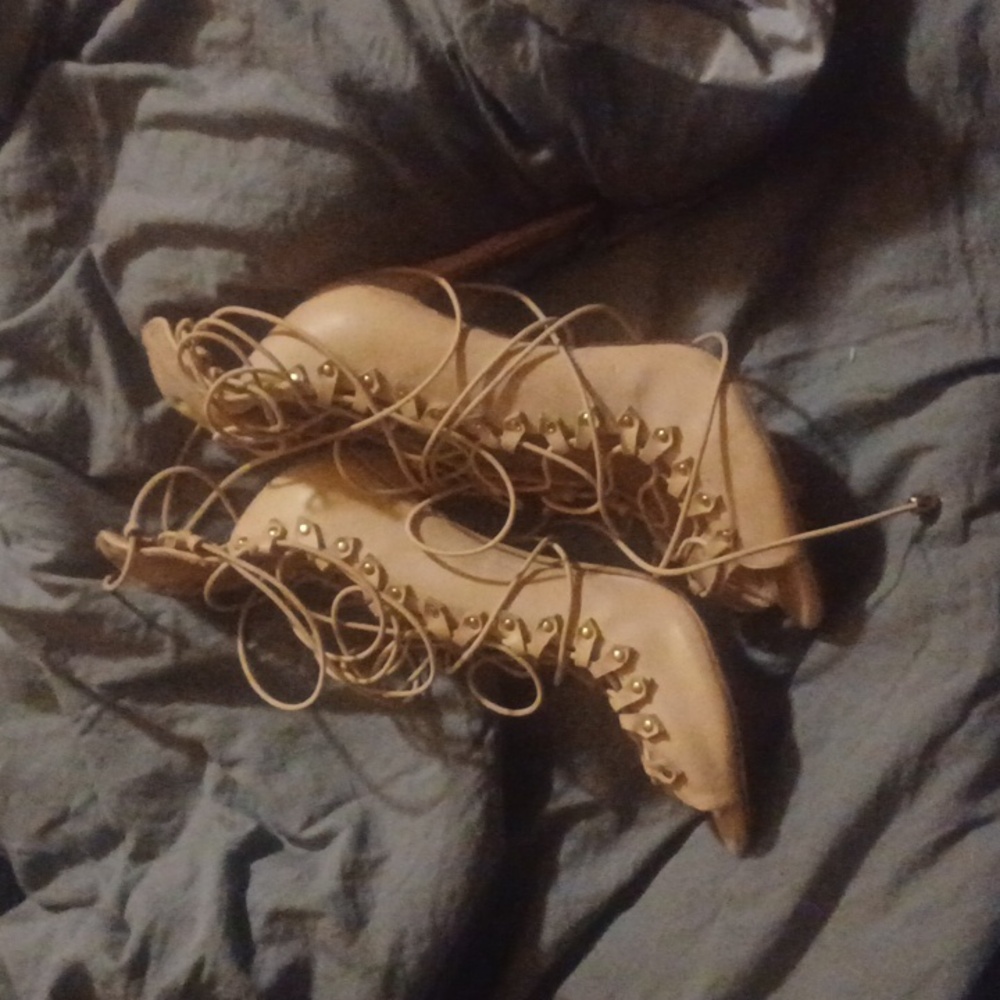 Cream lace up high heels